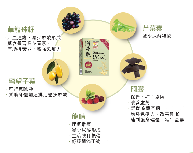 尿酸過高-維特健靈消尿酸成份-尿酸發作